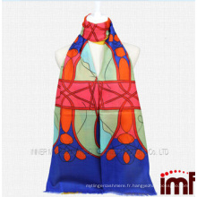 Écharpe imprimée géométrique personnalisée multicolore 100% écharpe sérigraphiée en laine en gros FEDHF14032B